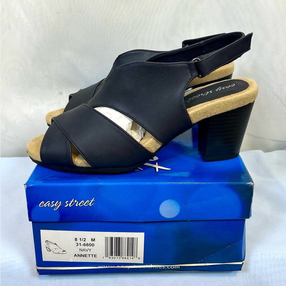 New Easy Street Annette Block Heeled Black Sandals Womens Shoes / Sz 8 1/2